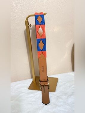 ZILKER Leather Belt with Blue and Orange Woven Detail